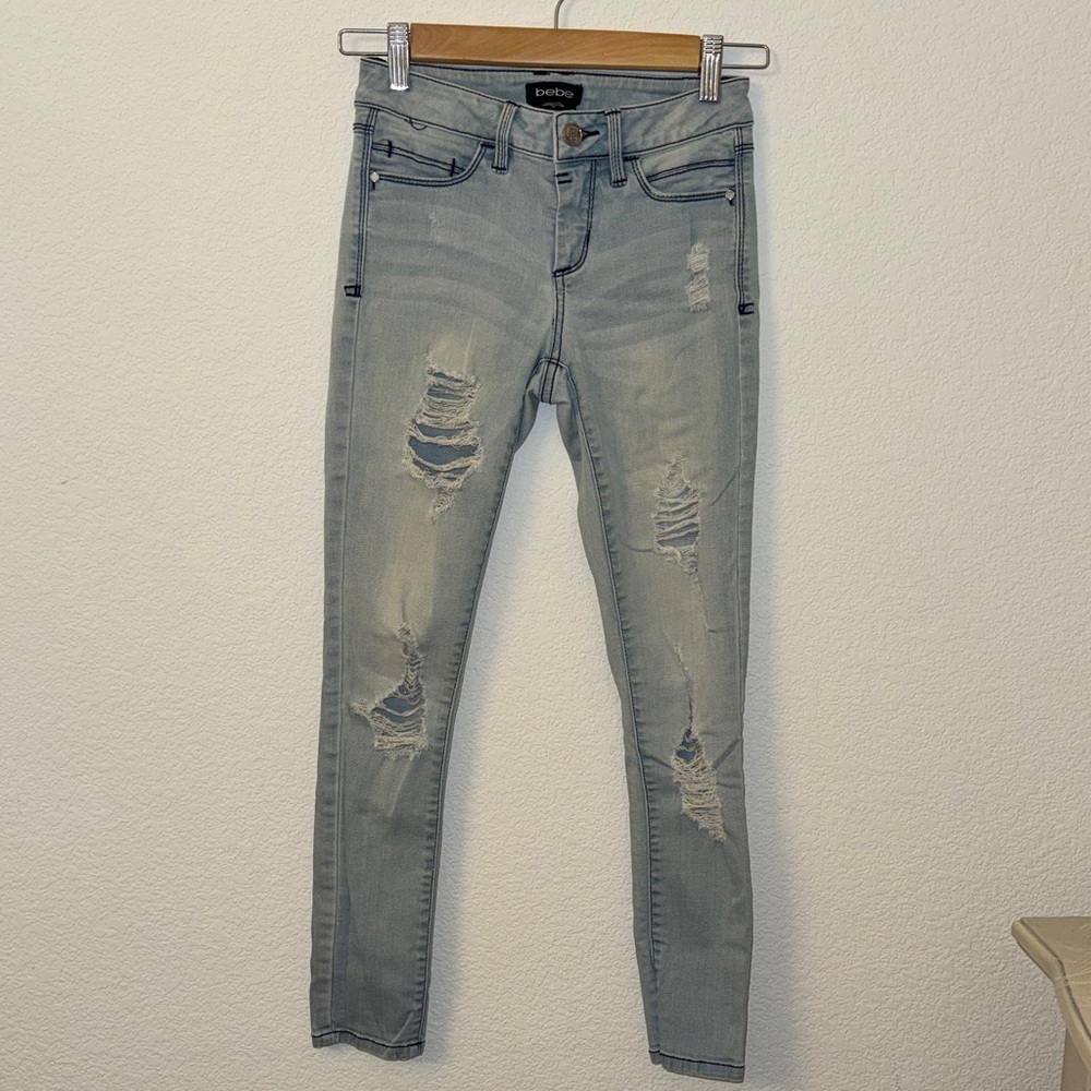 Bebe Sky Blue Ripped Skinny Jeans